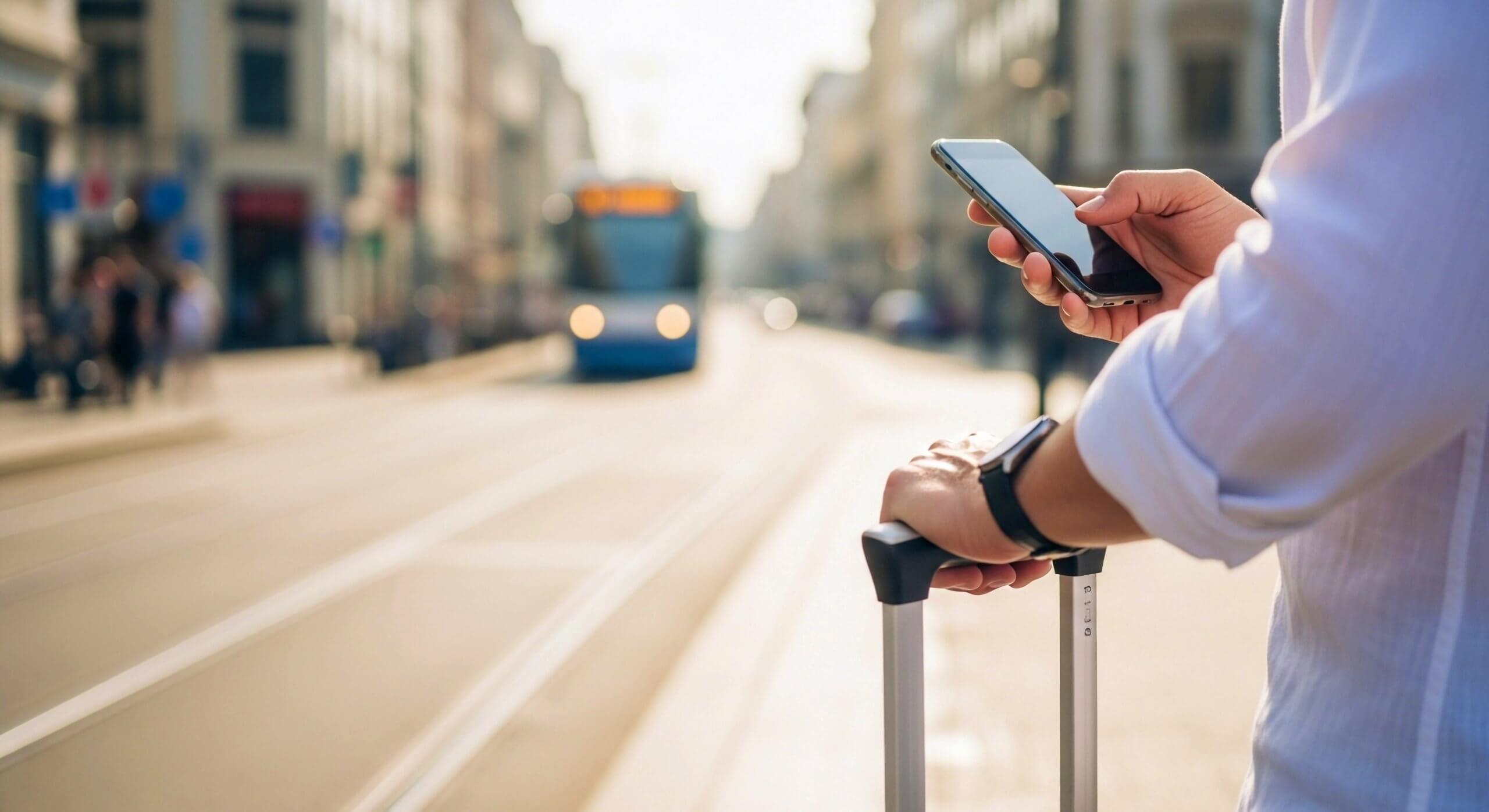 traveler checking his smartphone