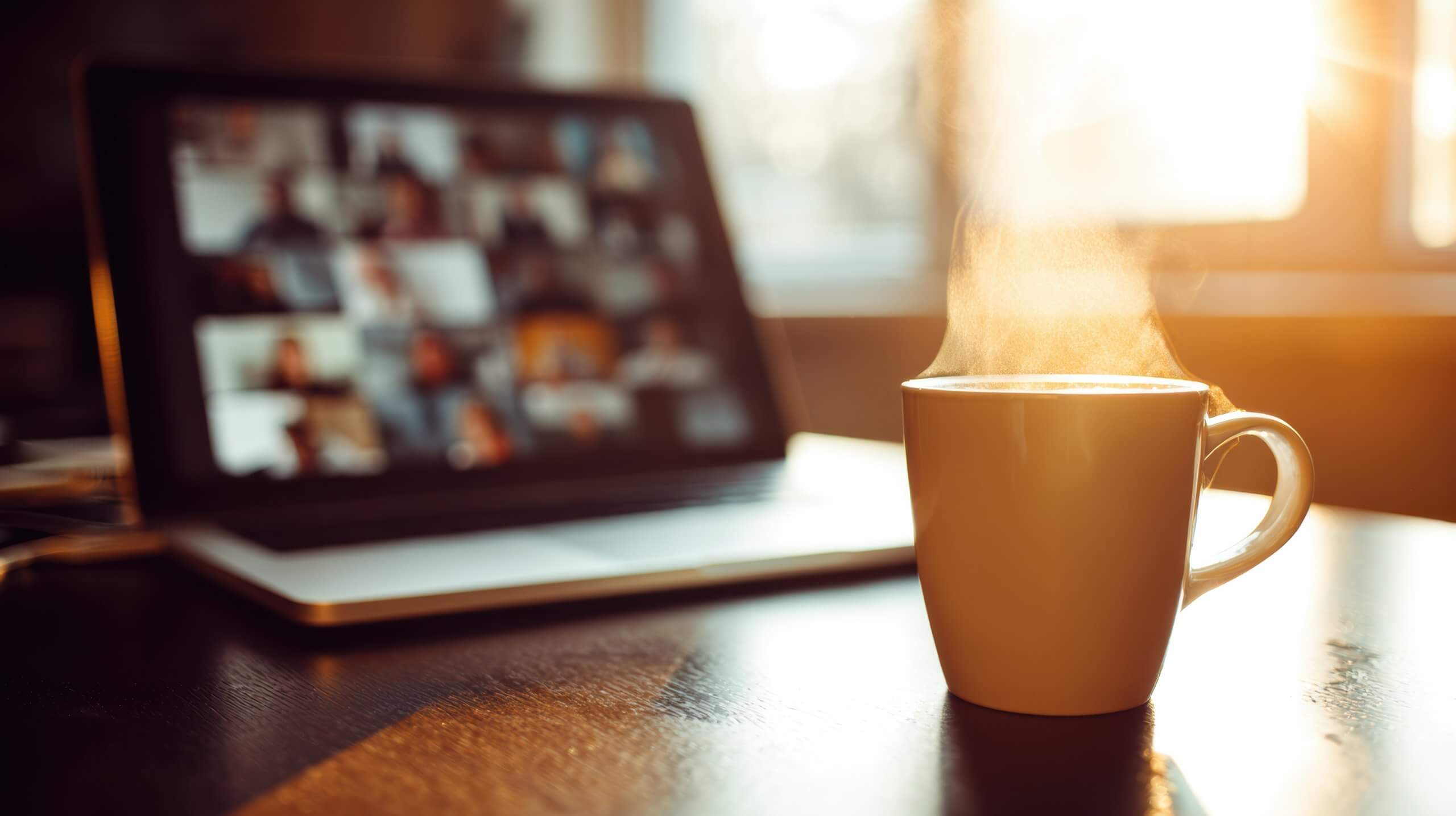 Webinar, Laptop, cup of coffee