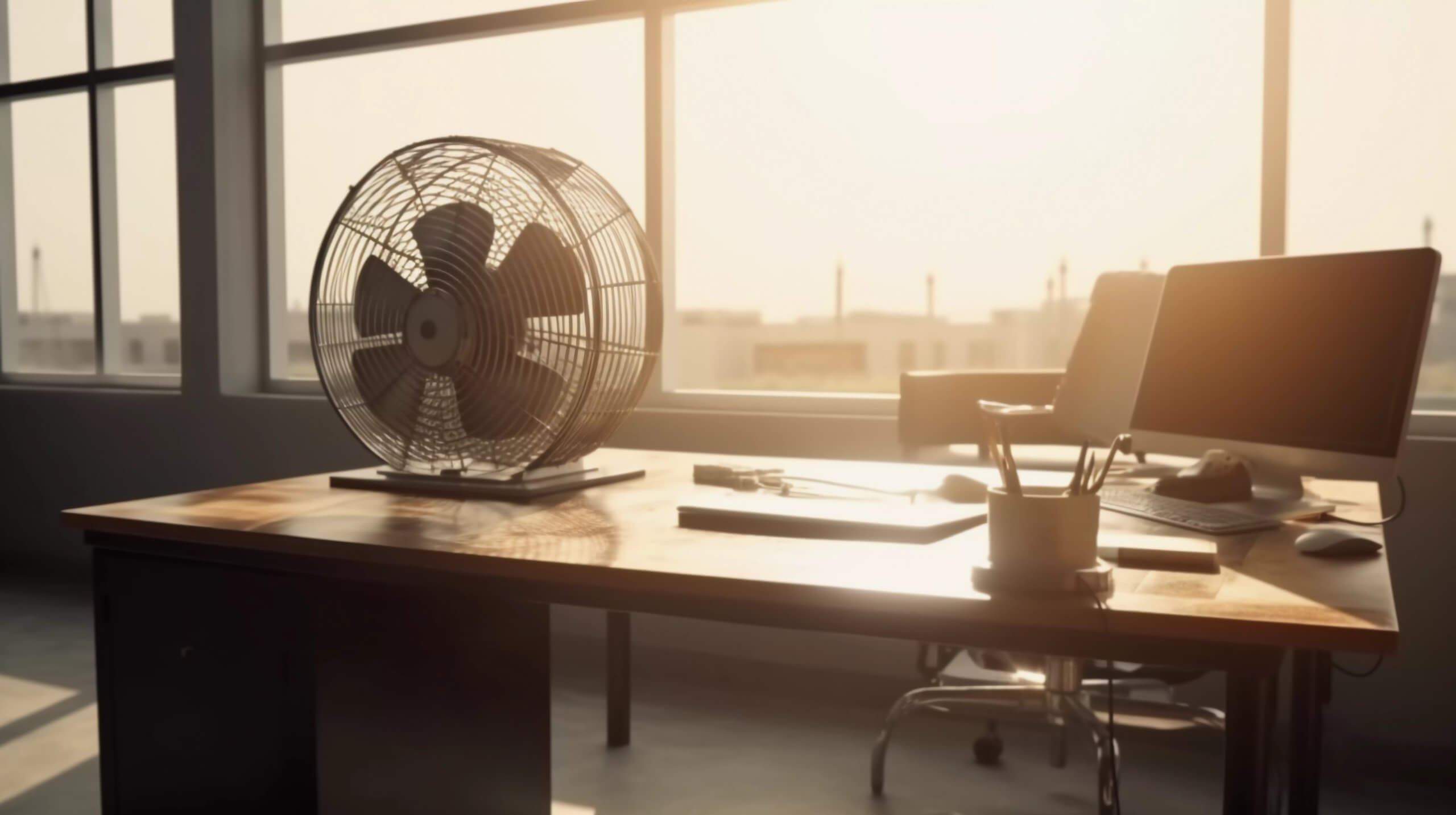 empty officedesk on a hot day