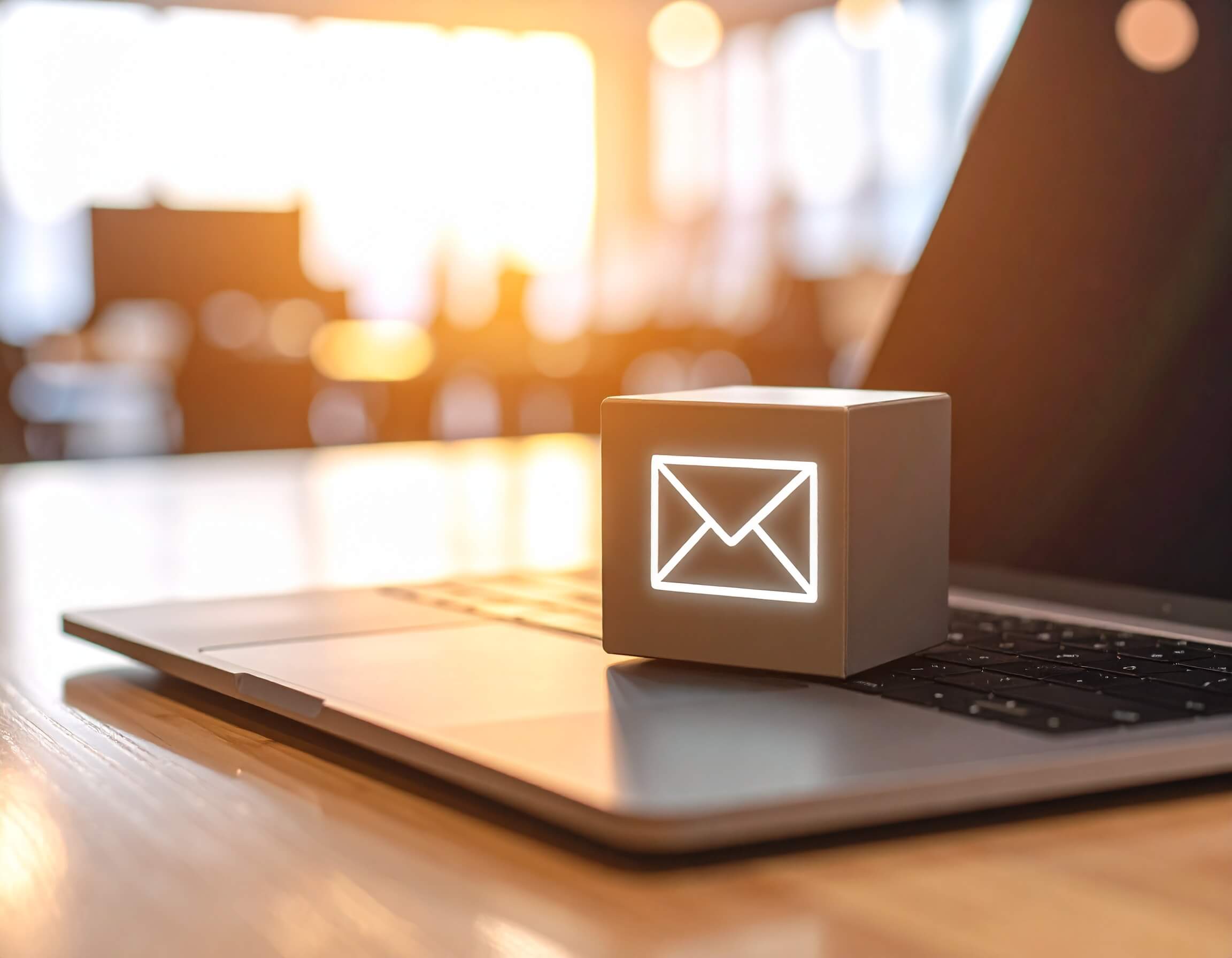 A cube with a mail symbol on a laptop